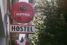 Hostel's exterior sign