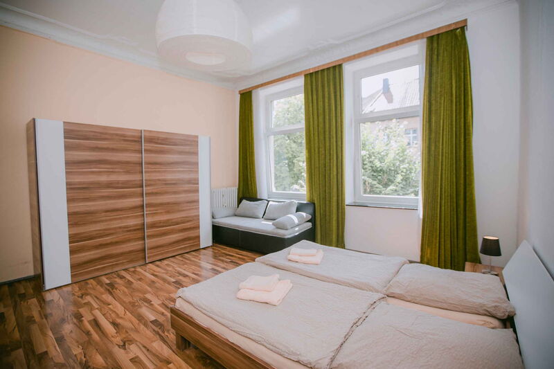 View into a double with bath room